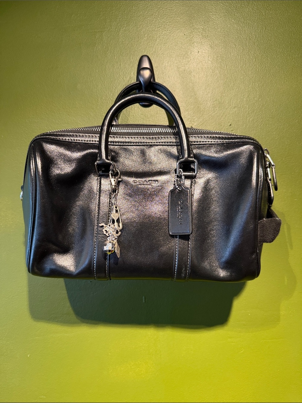 Coach Venturer 27 Black Leather Duffel Bag with Charm